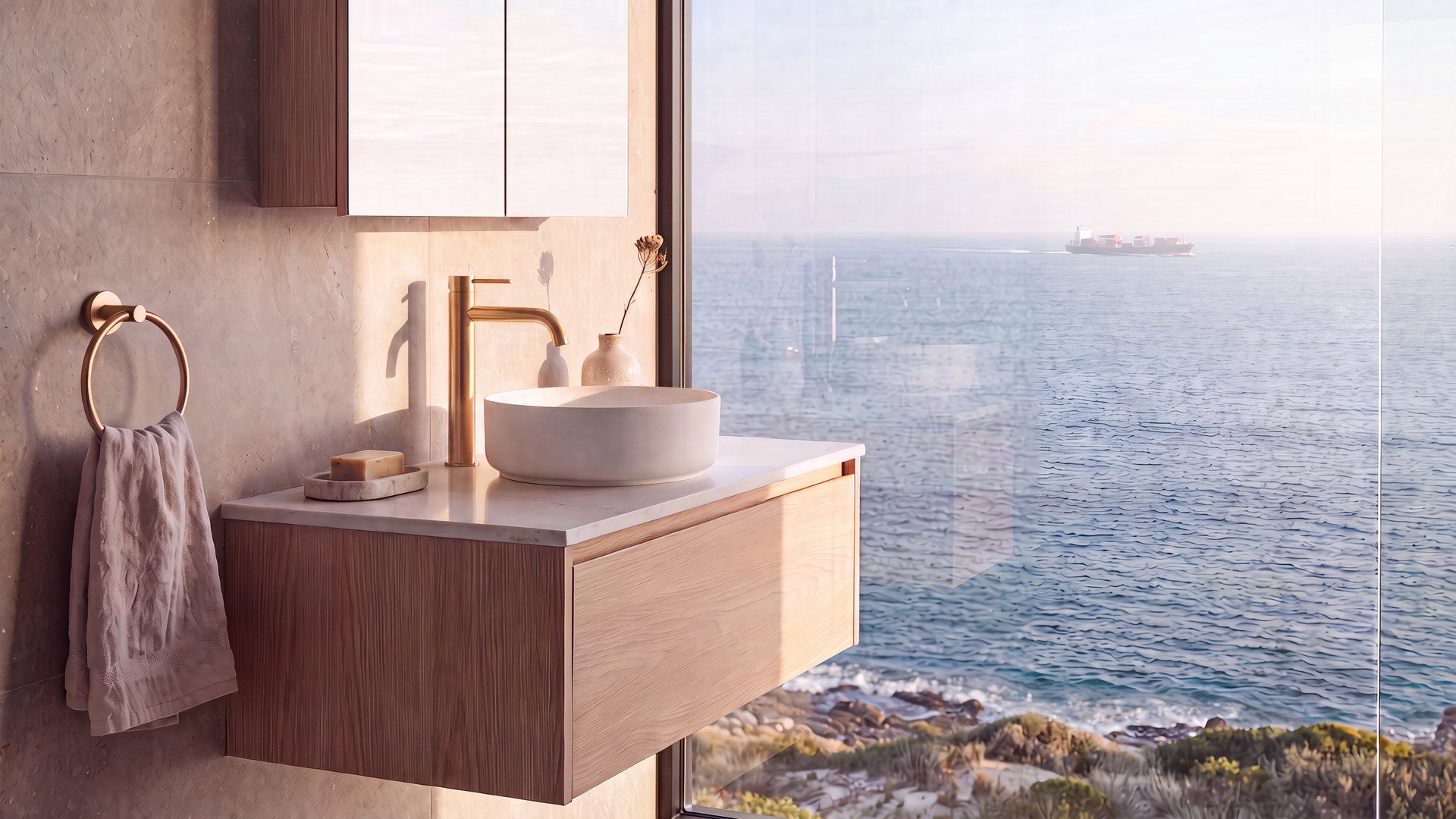 One finish carried across a whole bathroom